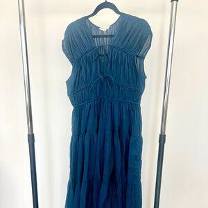 Like New Lucky Brand Cotton Tiered Dress with Ties Navy L